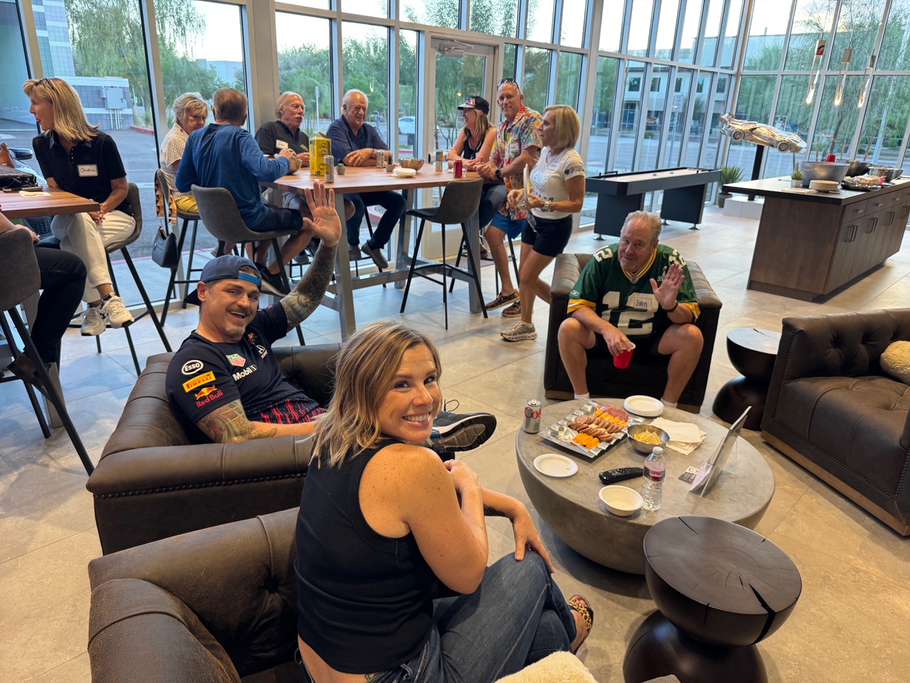 Owners relaxing together in a Motor Vault clubhouse